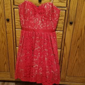NWT Red Lace Strapless Aqua Dress